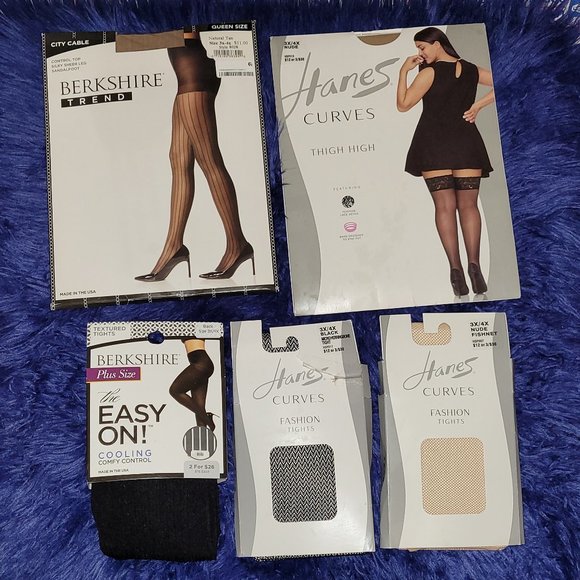 Hanes Accessories - 3X/4X Berkshire Hanes Curves Nude Black Micro Rib Textured Tights Lace Thigh Hi